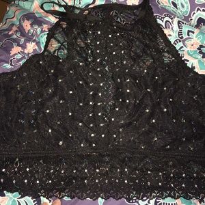 Rhinestone Black lace bralette